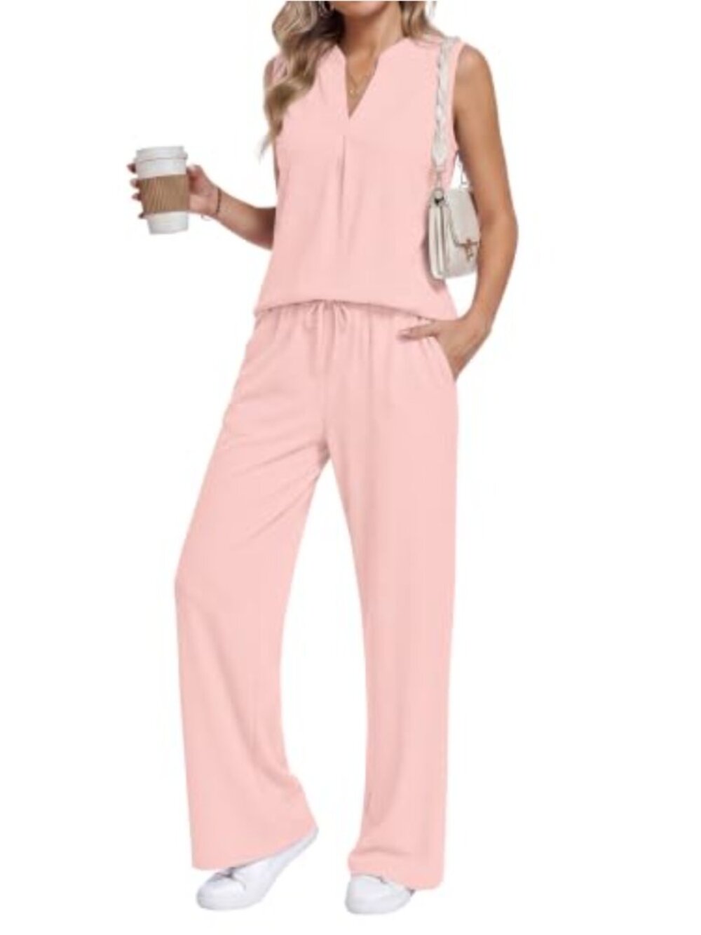 Waffle Knit 2 Piece Lounge Set Sleeveless Tank Top and Pants Summer Outfit